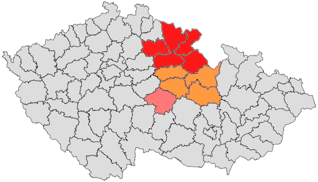 "Východočeský region na mapce ČR"