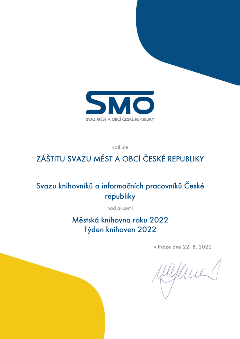 Záštita Svazu měst a obcí ČR (Městská knihovna roku 2022 a Týden knihoven 2022)