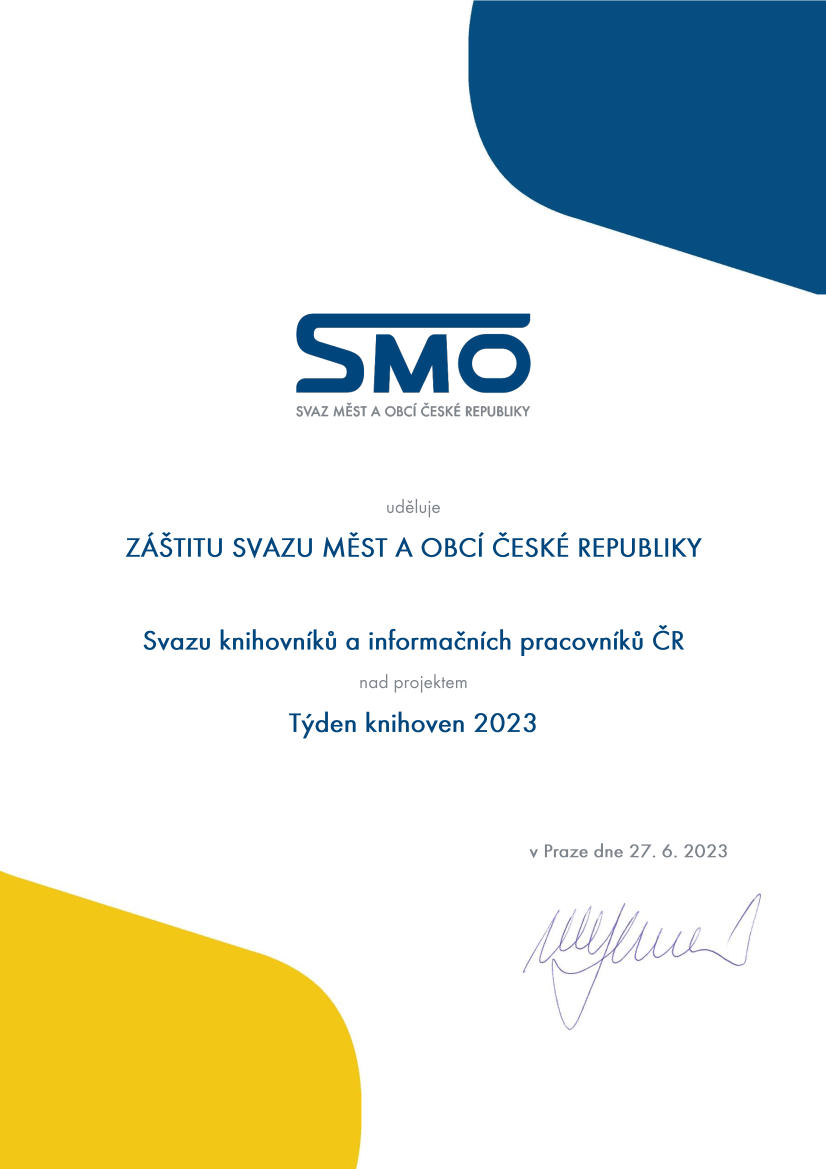 Záštita Svazu měst a obcí ČR nad Týdnem knihoven 2023