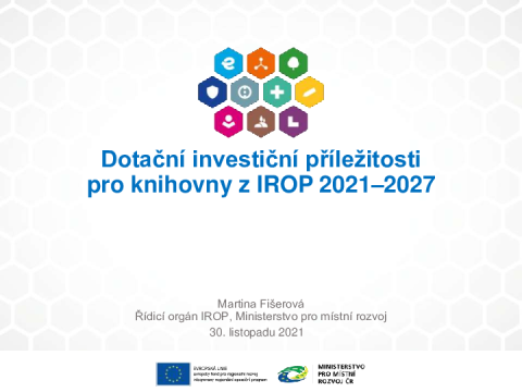 Dotační investiční příležitosti pro knihovny z IROP 2021–2027