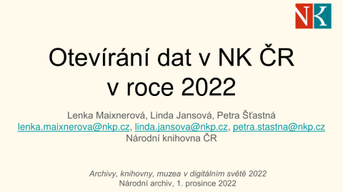 Otevírání dat v NK ČR v roce 2022