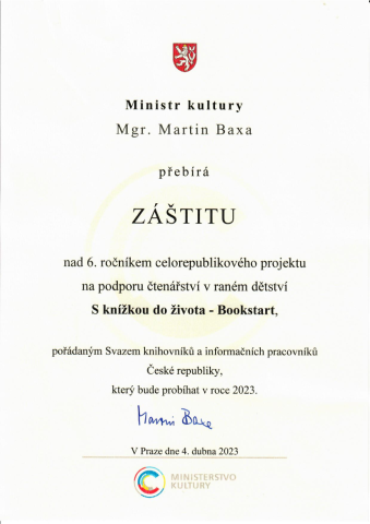 Záštita ministra kultury nad 6. ročníkem projektu S knížkou do života (Bookstart)